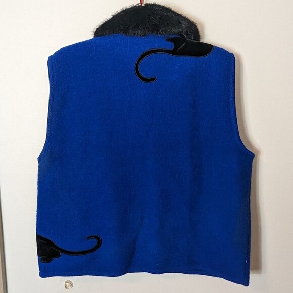 NWT Vintage Wool Faux Fur Panther Cat Vest Jacket Embroidered XL - Picture 3 of 7